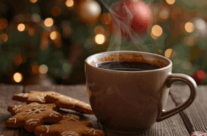 Festive vending machine, Christmas tree with coffee