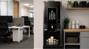 a coffee machine with tea in an office